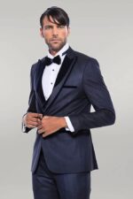 Patterned Velvet Lapel Navy Blue Men Tuxedo