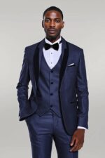 Patterned Velvet Lapel Navy Blue Men Tuxedo