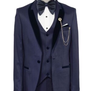 Patterned Velvet Lapel Navy Men Tuxedo - Wessi
