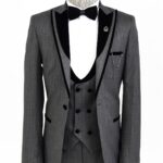 Patterned Velvet Lapel Smoked Men Tuxedo - Wessi
