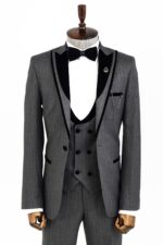 Patterned Velvet Lapel Smoked Men Tuxedo