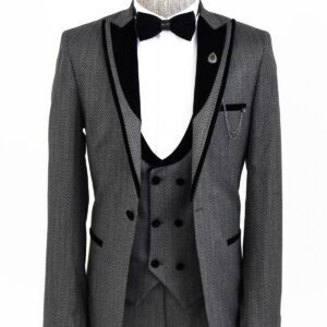 Patterned Velvet Lapel Smoked Men Tuxedo - Wessi