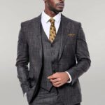 Patterned Vested Slim-Fit Black Men’s Suit - Wessi