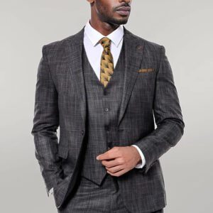 Patterned Vested Slim-Fit Black Men’s Suit - Wessi