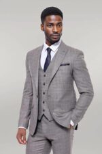 Patterned Vested Slim-Fit Brown Men Suit