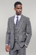 Patterned Vested Slim-Fit Dark Grey Men’s Suit