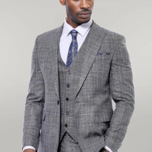 Patterned Vested Slim-Fit Dark Grey Men’s Suit - Wessi