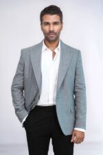 Patterned Wide Lapel Grey Men Blazer