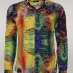 Peacock Pattern Long Sleeves Multicolor Men Shirt - Wessi