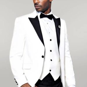 Peak Lapel 3 Piece White Tuxedo | Wessi
