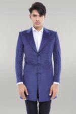 Peak Lapel Blue Men Coat