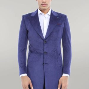 Peak Lapel Blue Men Coat - Wessi