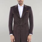 Peak Lapel Brown Men Coat - Wessi