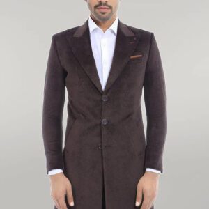 Peak Lapel Brown Men Coat - Wessi