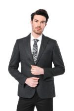 Peak Lapel Dark Grey Blazer