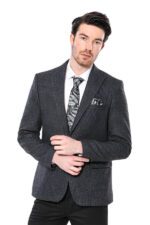 Peak Lapel Dark Grey Blazer