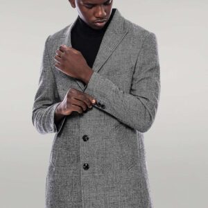 Peak Lapel Grey Men Short Coat - Wessi