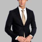 Peak Lapel Single Button Plain Navy Blue Men Blazer - Wessi