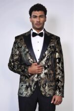 Peak-Lapel-Slim-Fit-Gold-Patterned-Black-Men-Evening-Blazer-3