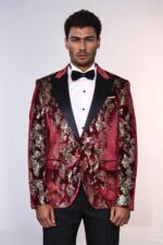 Peak-Lapel-Slim-Fit-Gold-Patterned-Burgundy-Men-Party-Blazer-Wessi-1