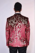 Peak-Lapel-Slim-Fit-Gold-Patterned-Burgundy-Men-Party-Blazer-Wessi-4