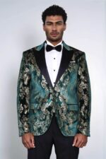 Peak-Lapel-Slim-Fit-Gold-Patterned-Green-Men-Prom-Party-Blazer-1
