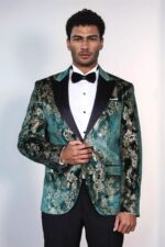 Peak-Lapel-Slim-Fit-Gold-Patterned-Green-Men-Prom-Party-Blazer-3