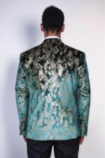 Peak-Lapel-Slim-Fit-Gold-Patterned-Green-Men-Prom-Party-Blazer-4