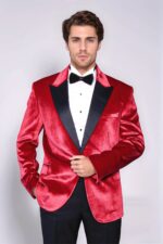 Peak Lapel Velvet Red Men Wedding Tuxedo Blazer