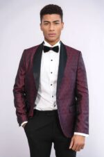 Pentagon Patterned Shawl Lapel Burgundy Men Dinner Jacket