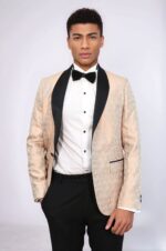 Pentagon Patterned Shawl Lapel Cream Men Dinner Jacket