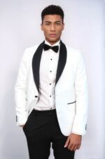 Pentagon Patterned Shawl Lapel White Men Wedding Tuxedo Jacket