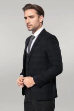 Plaid 3 Piece Black Suit
