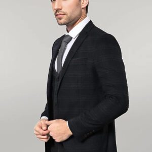 Plaid 3 Piece Black Suit | Wessi