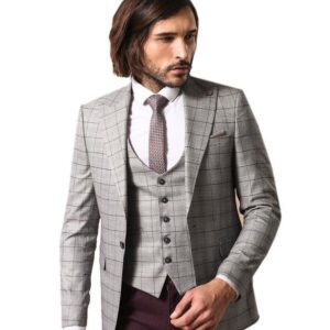 Plaid Black Blazer with Grey Vest - Wessi