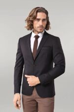 Plaid Brown Jacket with Handkerchief