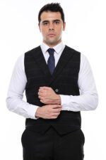 Plaid-Double-Breasted-Collared-Black-Men-Vest-Wessi-1