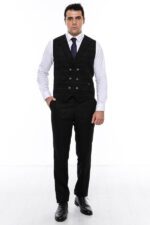 Plaid-Double-Breasted-Collared-Black-Men-Vest-Wessi-2