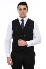 Plaid-Double-Breasted-Collared-Black-Men-Vest-Wessi-3