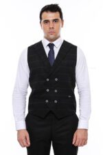 Plaid-Double-Breasted-Collared-Black-Men-Vest-Wessi-5