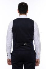 Plaid-Double-Breasted-Collared-Navy-Blue-Men-Vest-Wessi-5