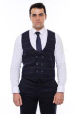 Plaid-Double-Breasted-Collared-Navy-Blue-Men-Vest-Wessi-6