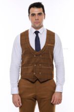Plaid-Double-Breasted-Tan-Men-Vest-Wessi-1