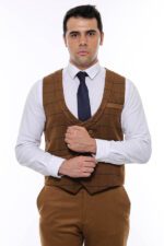 Plaid-Double-Breasted-Tan-Men-Vest-Wessi-2