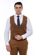 Plaid-Double-Breasted-Tan-Men-Vest-Wessi-4