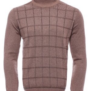 Plaid Half Turtleneck Beige Sweater - Wessi