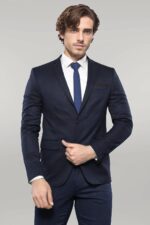 Plaid Navy Blue Jacket with Handkerchief