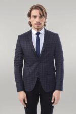 Plaid Navy Blue Jacket with Handkerchief
