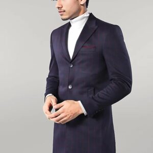Plaid Navy Blue Men Coat - Wessi