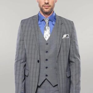 Plaid Navy Slim-Fit Vested Suit | Wessi